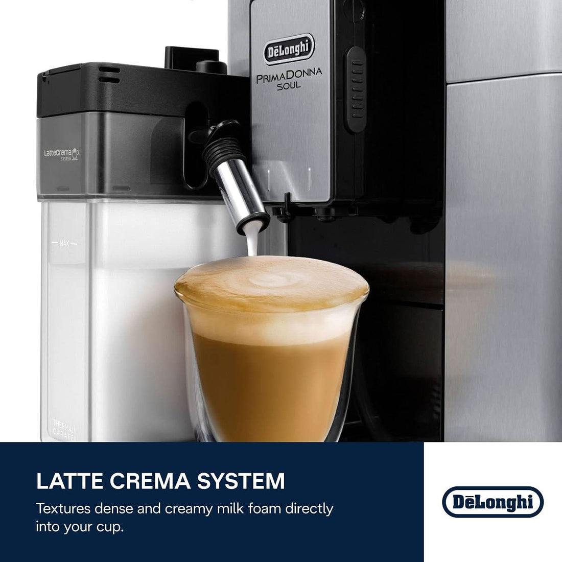 De'Longhi Primadonna Soul, Fully Automatic Coffee Machine, ECAM61075MB, Bean Adapt Technology for Perfect Extraction, LatteCrema System for Creamy Milk-Based Coffees, Wi-Fi Connectivity, Metal Black