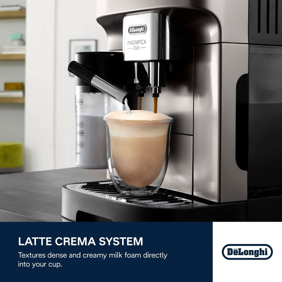 De'Longhi Magnifica Evo, Fully Automatic Coffee Machine, Compact Size, LatteCrema System, Multiple Coffee Recipes, Coloured Display, ECAM290.62.B Black