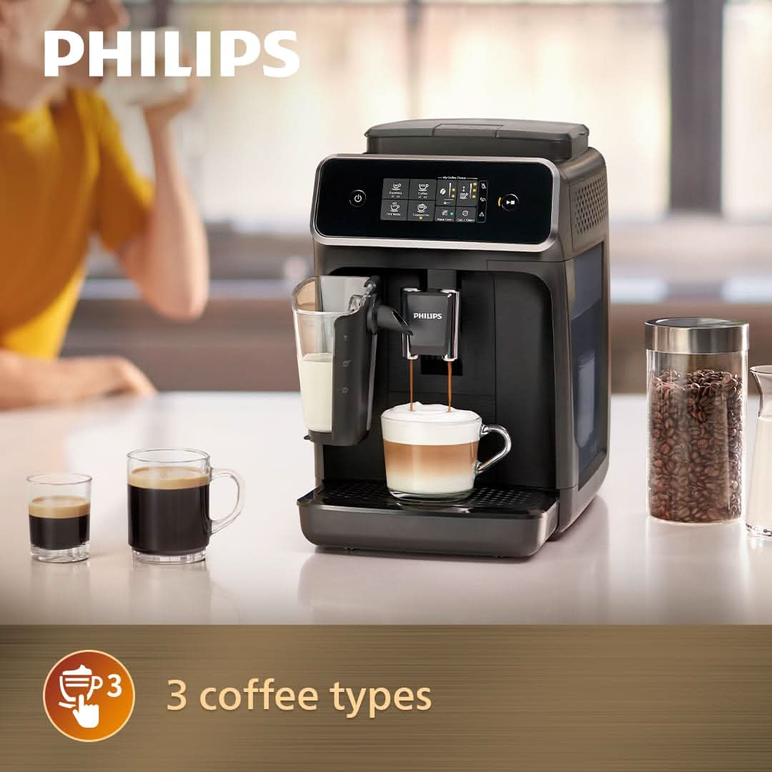 Philips Series 2200 Fully Automatic Espresso Machine with LatteGo, 3 Beverages, Touch Display, Glossy Black (EP2231/40)