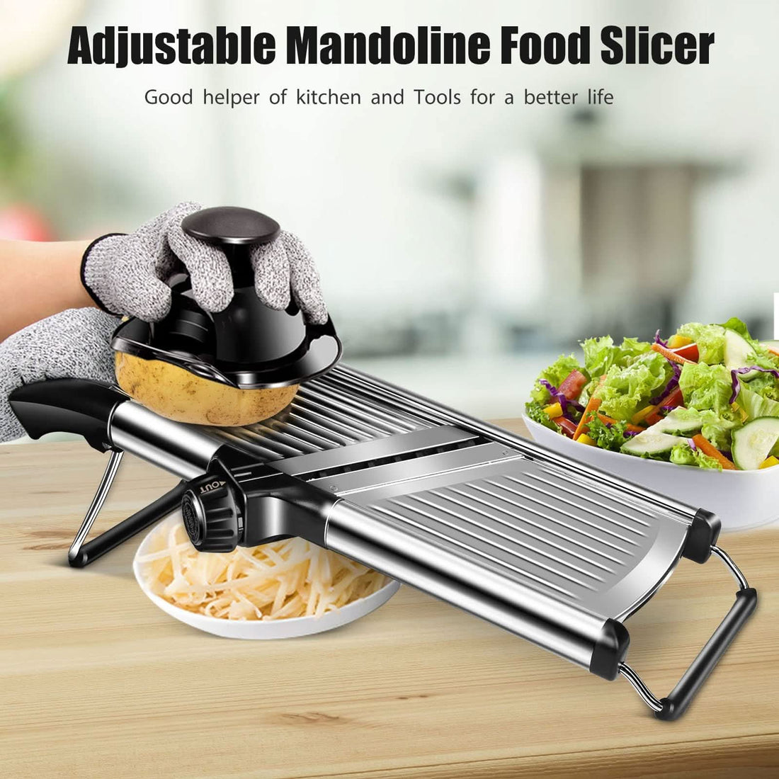 Adjustable Mandoline Food Slicer Vegetable Slicer Fruit Cutter Stainless Steel Kitchen Julienne Slicer for Kitchen Waffle Fry Cut Potato Chip Vegetable Onion Cheese French Fry