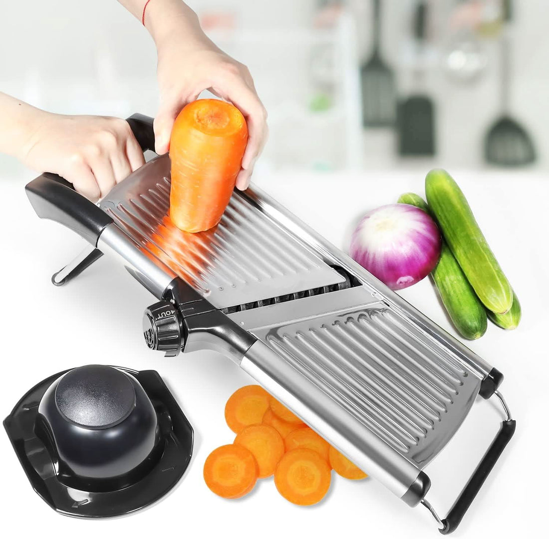 Adjustable Mandoline Food Slicer Vegetable Slicer Fruit Cutter Stainless Steel Kitchen Julienne Slicer for Kitchen Waffle Fry Cut Potato Chip Vegetable Onion Cheese French Fry