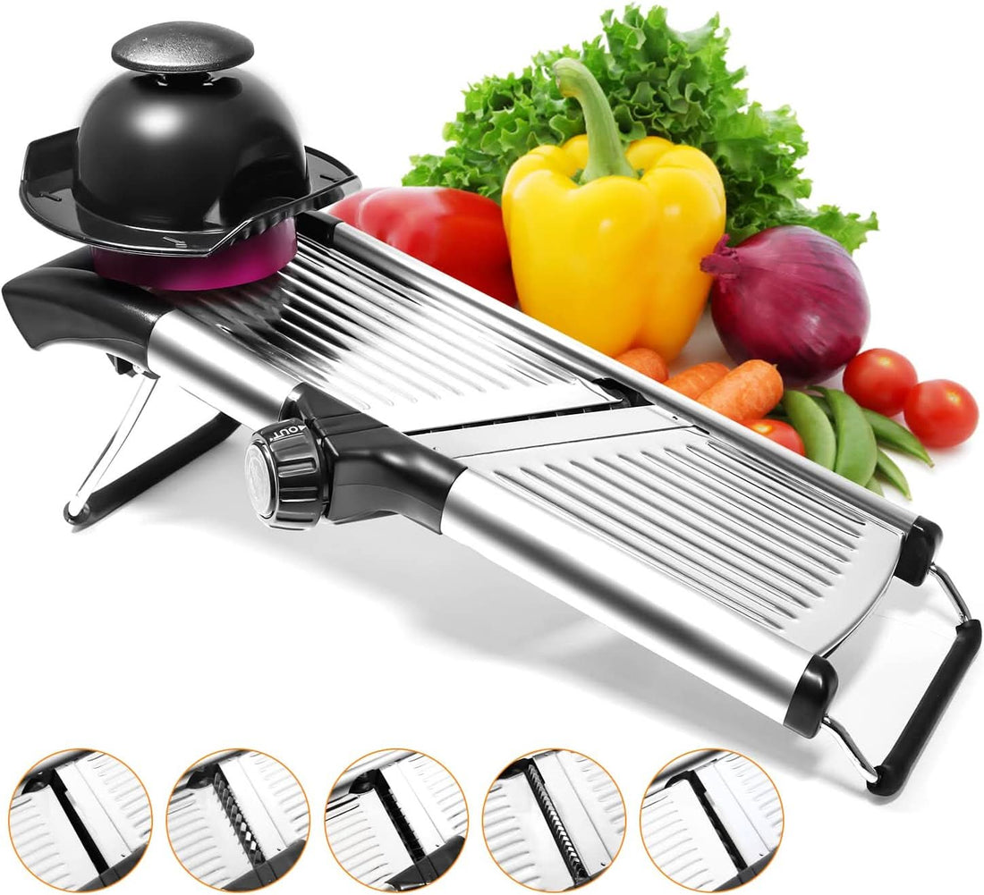 Adjustable Mandoline Food Slicer Vegetable Slicer Fruit Cutter Stainless Steel Kitchen Julienne Slicer for Kitchen Waffle Fry Cut Potato Chip Vegetable Onion Cheese French Fry