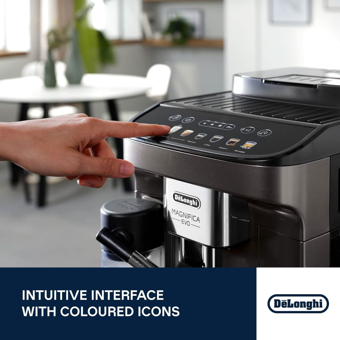 De'Longhi Magnifica Evo, Fully Automatic Coffee Machine, Compact Size, LatteCrema System, Multiple Coffee Recipes, Coloured Display, ECAM290.62.B Black