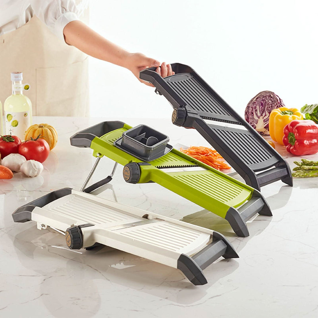 Adjustable Mandoline Food Slicer,Mandoline Slicer Vegetable Slicer Fruit Cutter Potato Slicer Tomato Slicer Onion Slicer for Kitchen Waffle Fry Cut Potato Chip Vegetable Onion Cheese French Fry