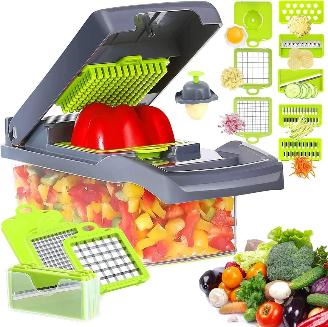 NOORISCUIT Vegetable Chopper 12 in 1 Slicer Dicer Food Chopper for Kitchen, Onion Fruits & Vegetable Cutter, Cheese Grater Shredder, Mandoline Slicer Veggie Chopper with Storage Container