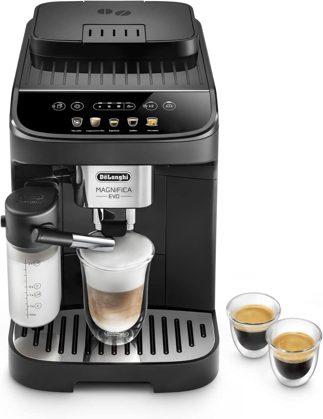 De'Longhi Magnifica Evo, Fully Automatic Coffee Machine, Compact Size, LatteCrema System, Multiple Coffee Recipes, Coloured Display, ECAM290.62.B Black