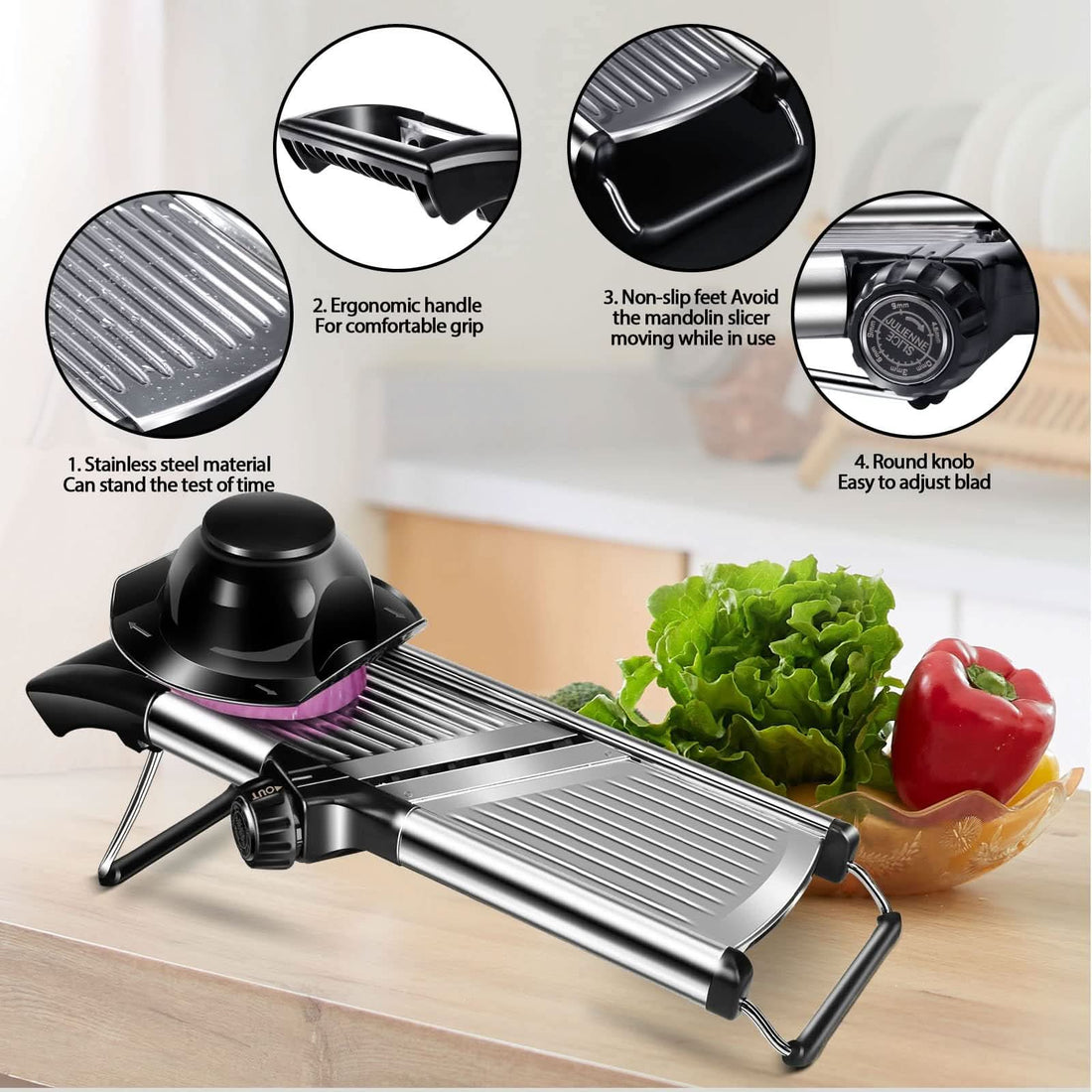 Adjustable Mandoline Food Slicer Vegetable Slicer Fruit Cutter Stainless Steel Kitchen Julienne Slicer for Kitchen Waffle Fry Cut Potato Chip Vegetable Onion Cheese French Fry