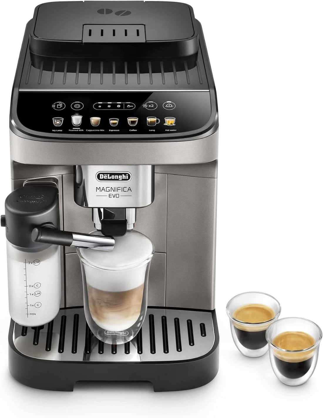 De'Longhi Magnifica Evo, Fully Automatic Coffee Machine, Compact Size, LatteCrema System, Multiple Coffee Recipes, Coloured Display, ECAM290.62.B Black