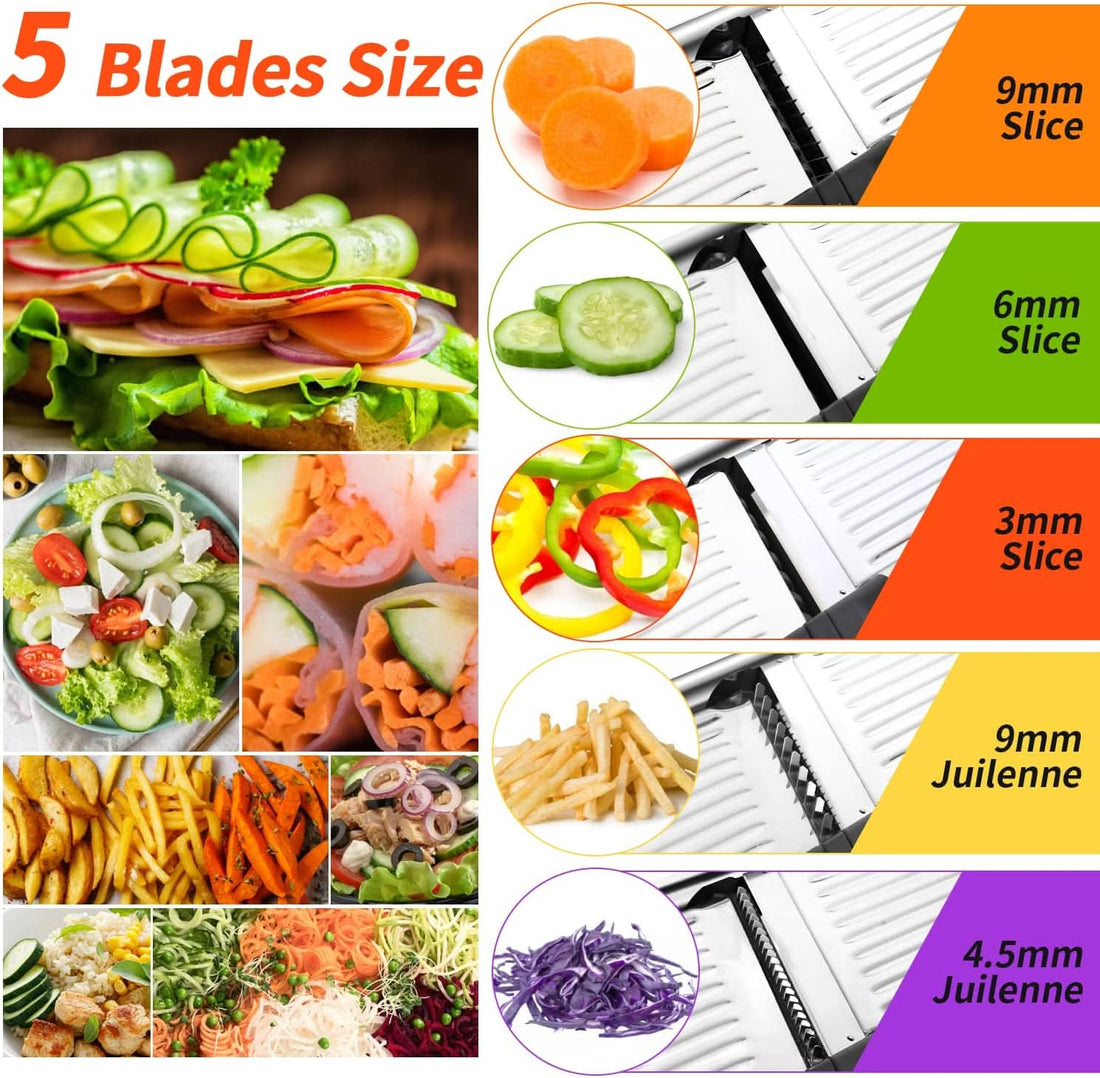 Adjustable Mandoline Food Slicer Vegetable Slicer Fruit Cutter Stainless Steel Kitchen Julienne Slicer for Kitchen Waffle Fry Cut Potato Chip Vegetable Onion Cheese French Fry