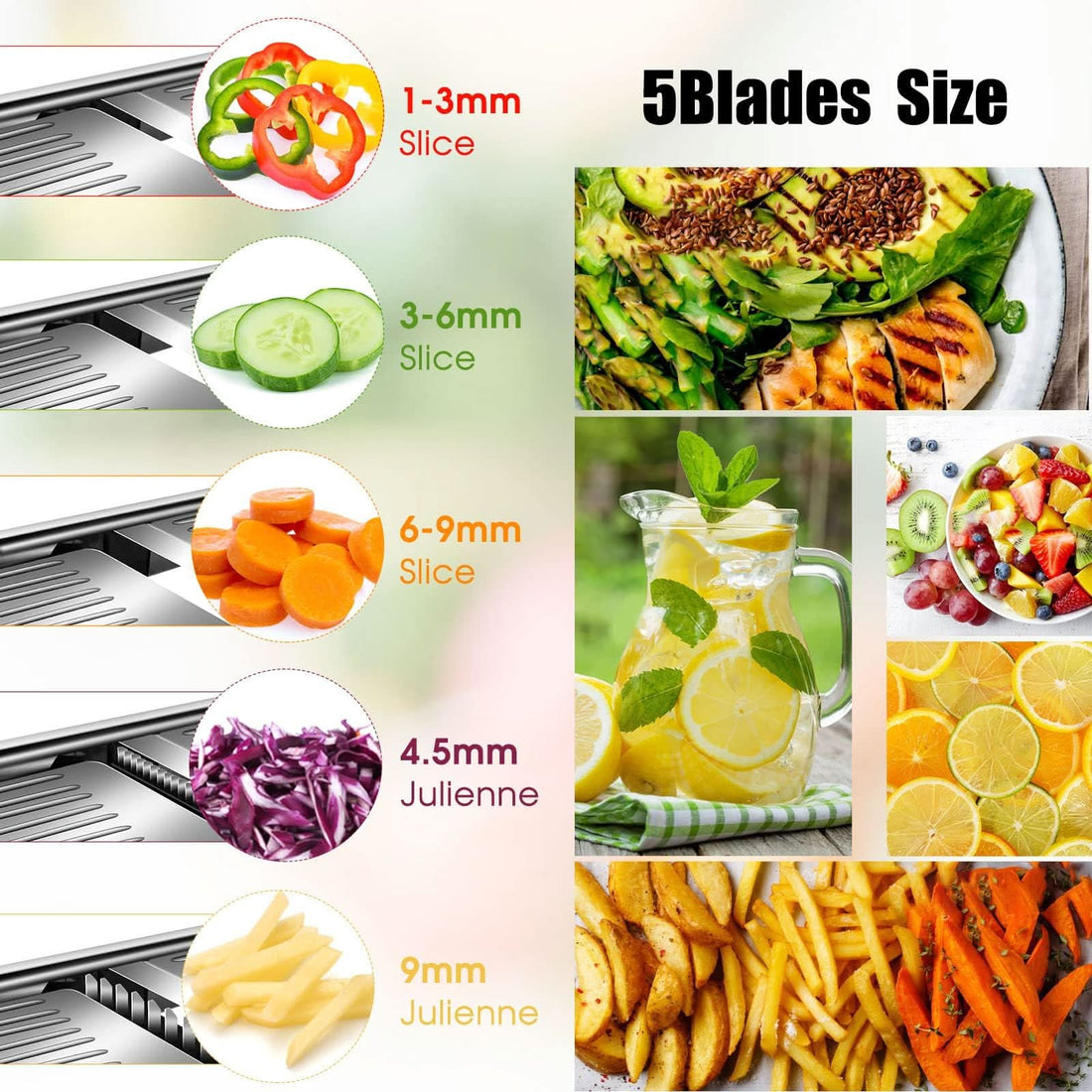 Adjustable Mandoline Food Slicer Vegetable Slicer Fruit Cutter Stainless Steel Kitchen Julienne Slicer for Kitchen Waffle Fry Cut Potato Chip Vegetable Onion Cheese French Fry