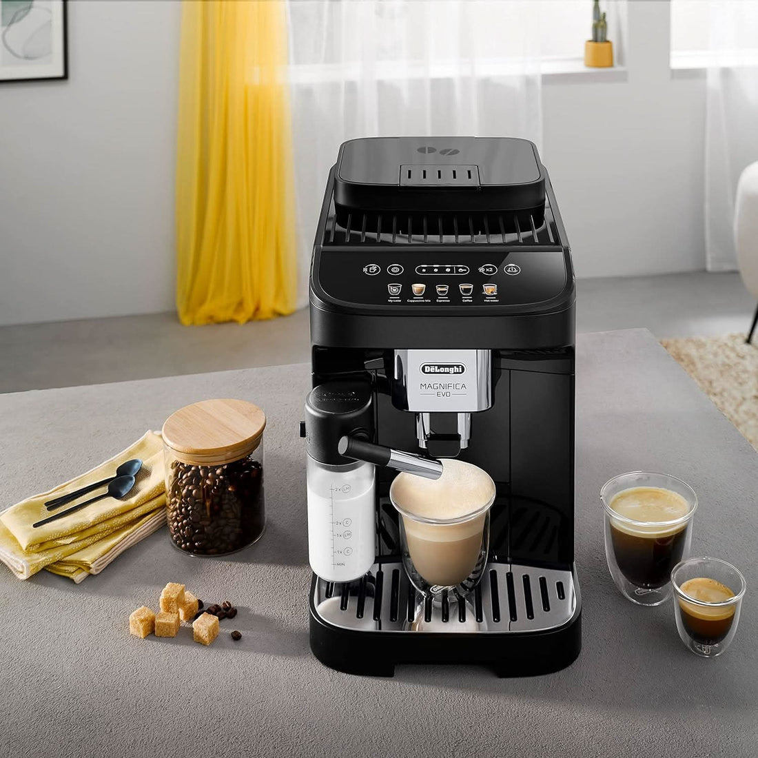 De'Longhi Magnifica Evo, Fully Automatic Coffee Machine, Compact Size, LatteCrema System, Multiple Coffee Recipes, Coloured Display, ECAM290.62.B Black