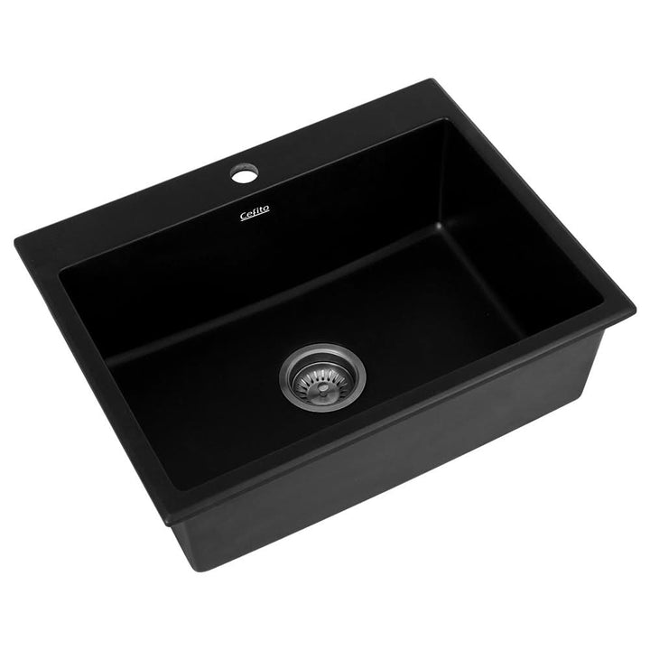 Cefito Kitchen Sink Granite Stone Sinks Basin Single Bowl Black