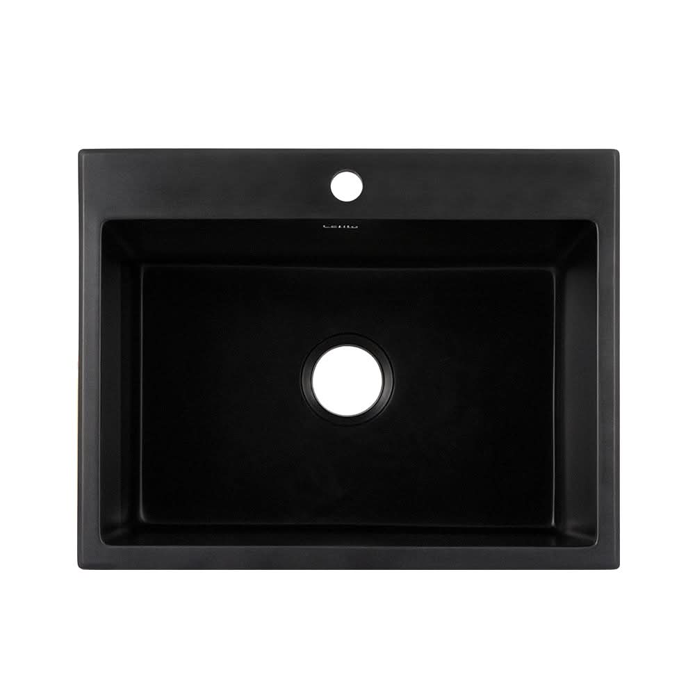 Cefito Kitchen Sink Granite Stone Sinks Basin Single Bowl Black