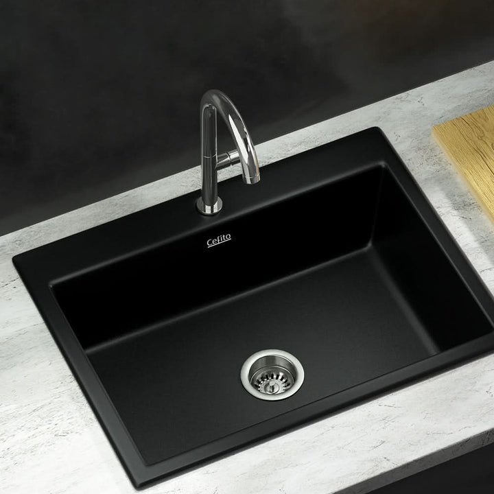 Cefito Kitchen Sink Granite Stone Sinks Basin Single Bowl Black