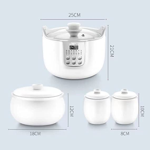 White Porclain Slow Cooker 1.8L with 3 Ceramic Inner Containers