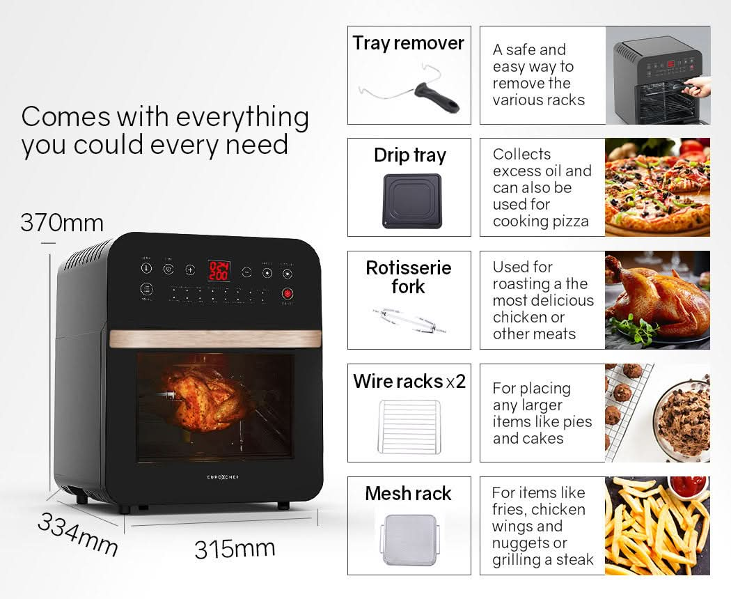 16L Air Fryer Electric Digital Airfryer Rotisserie Dry Large Big Cooker