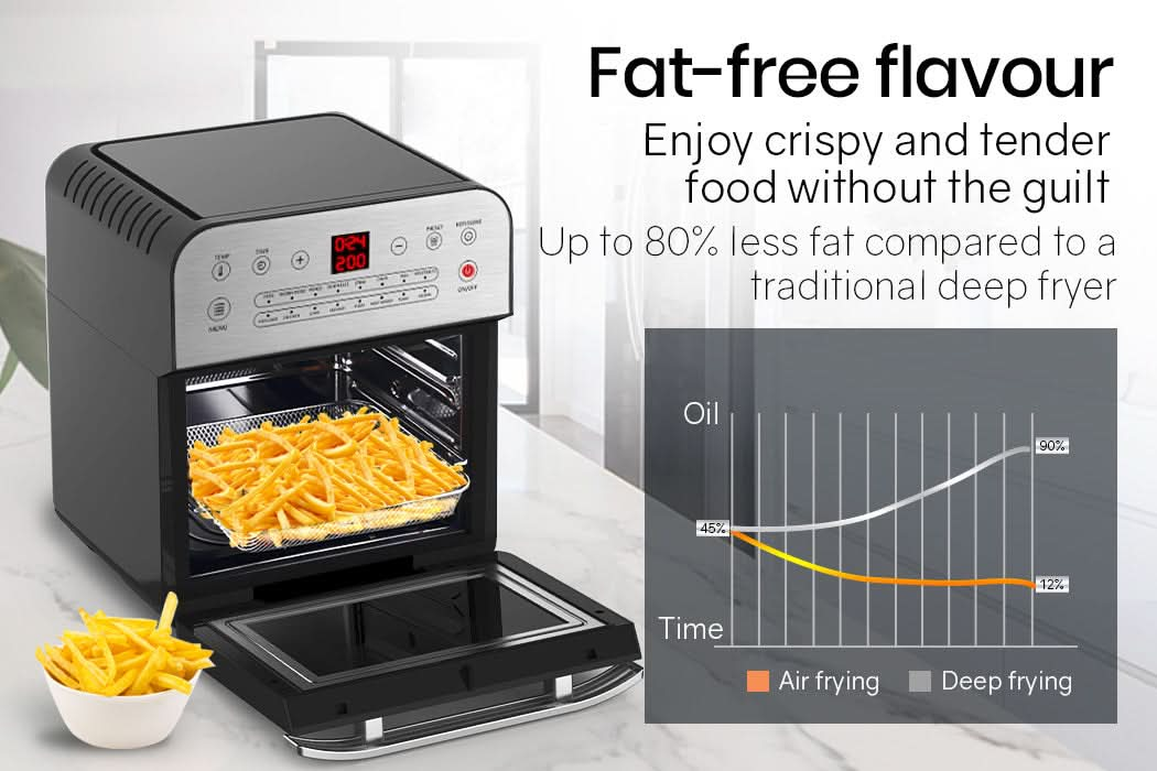 16L Digital Air Fryer Electric Airfryer Rotisserie Large Big Dry Cooker, Silver