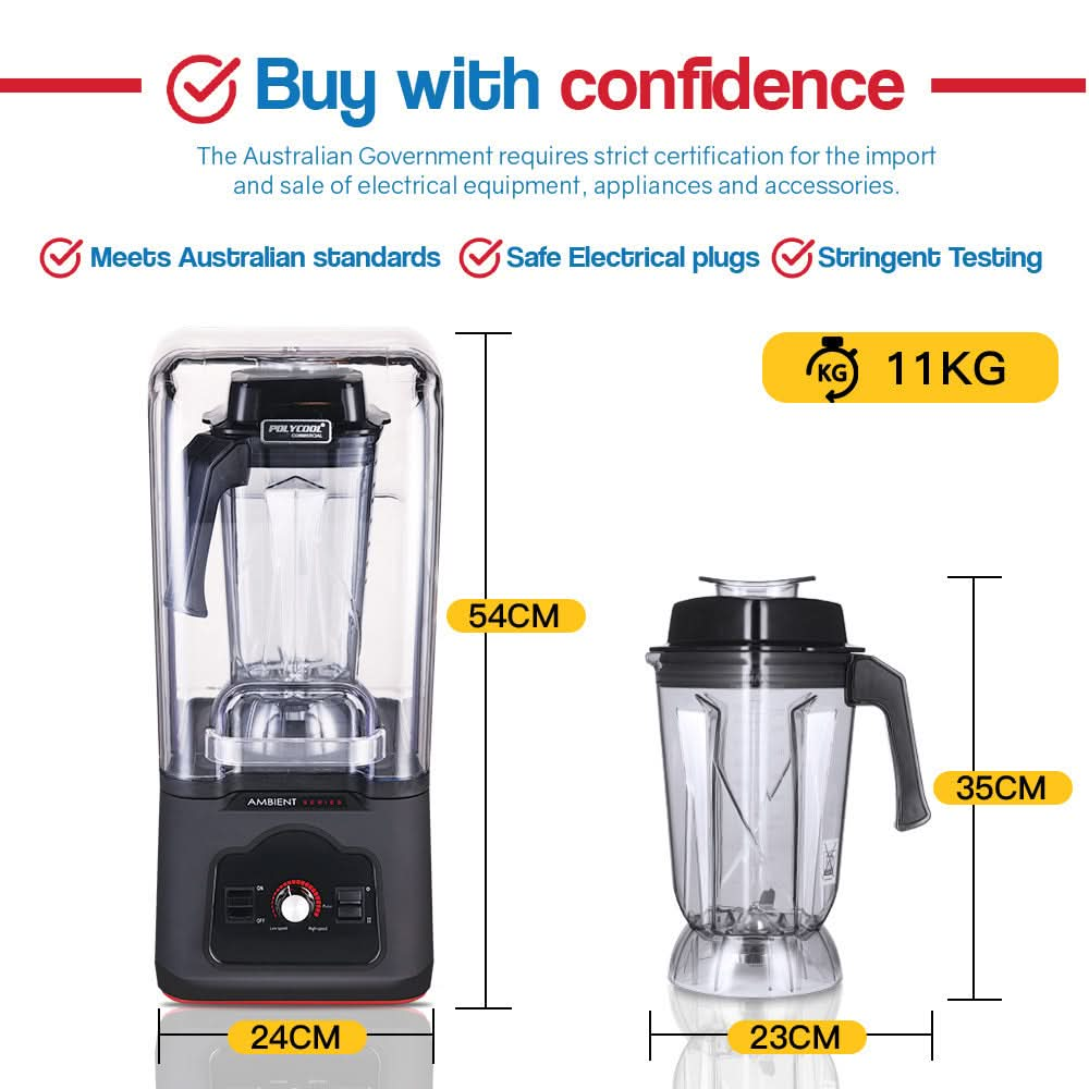 Commercial Blender Quiet Enclosed Processor Smoothie Mixer Fruit, Black