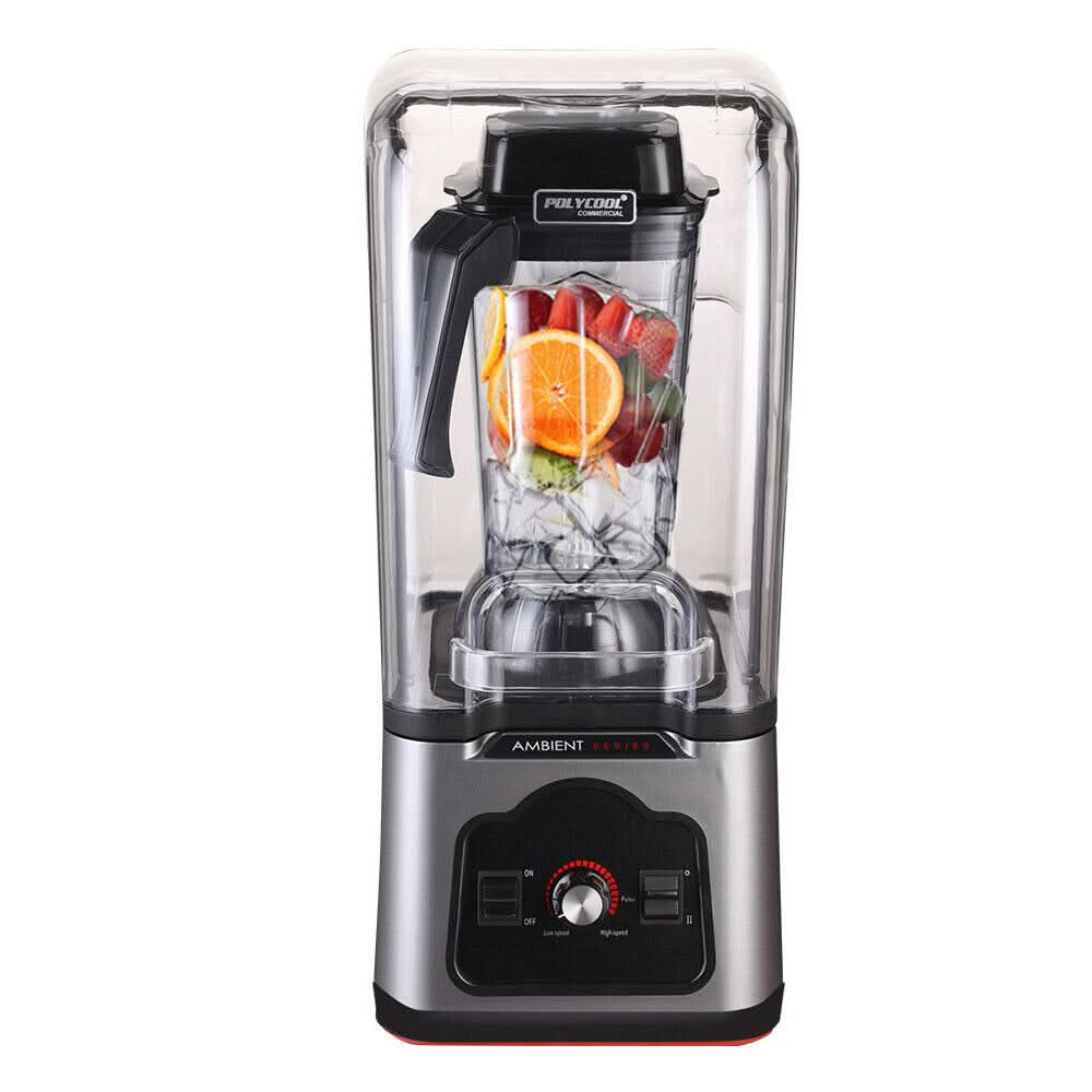 Commercial Blender Quiet Enclosed Processor Smoothie Mixer Cafe, Silver