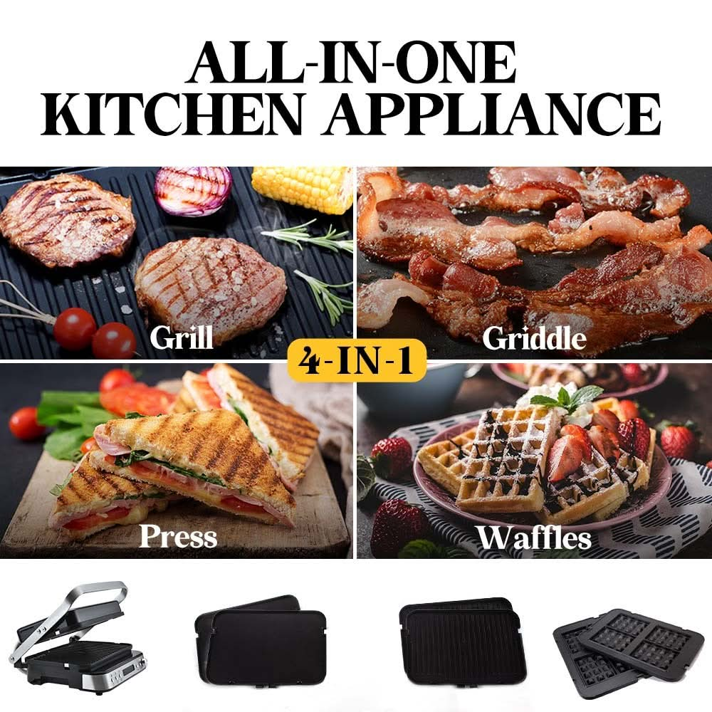 Smart Multi Contact Grill Sandwich Press Panini Waffle Maker Griddle Stainless Steel