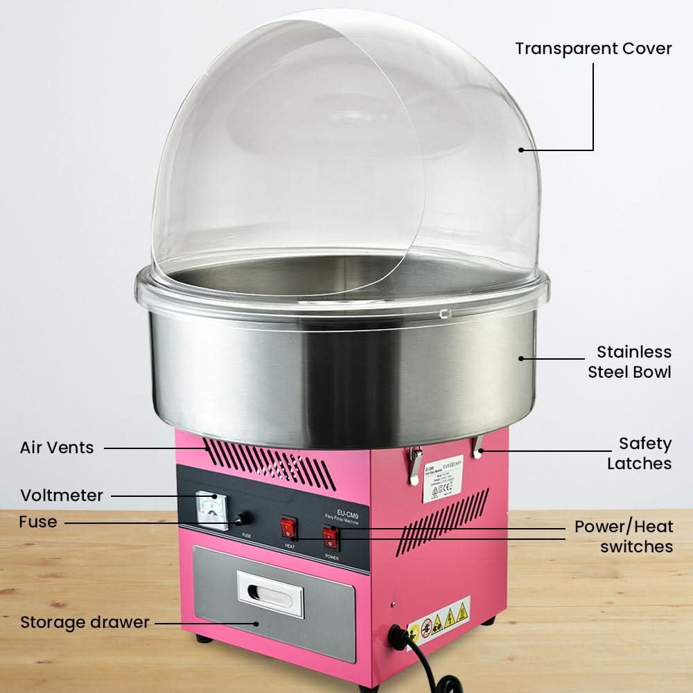 1000W Commercial Cotton Candy Machine Fairy Floss Maker with Transparent Shield