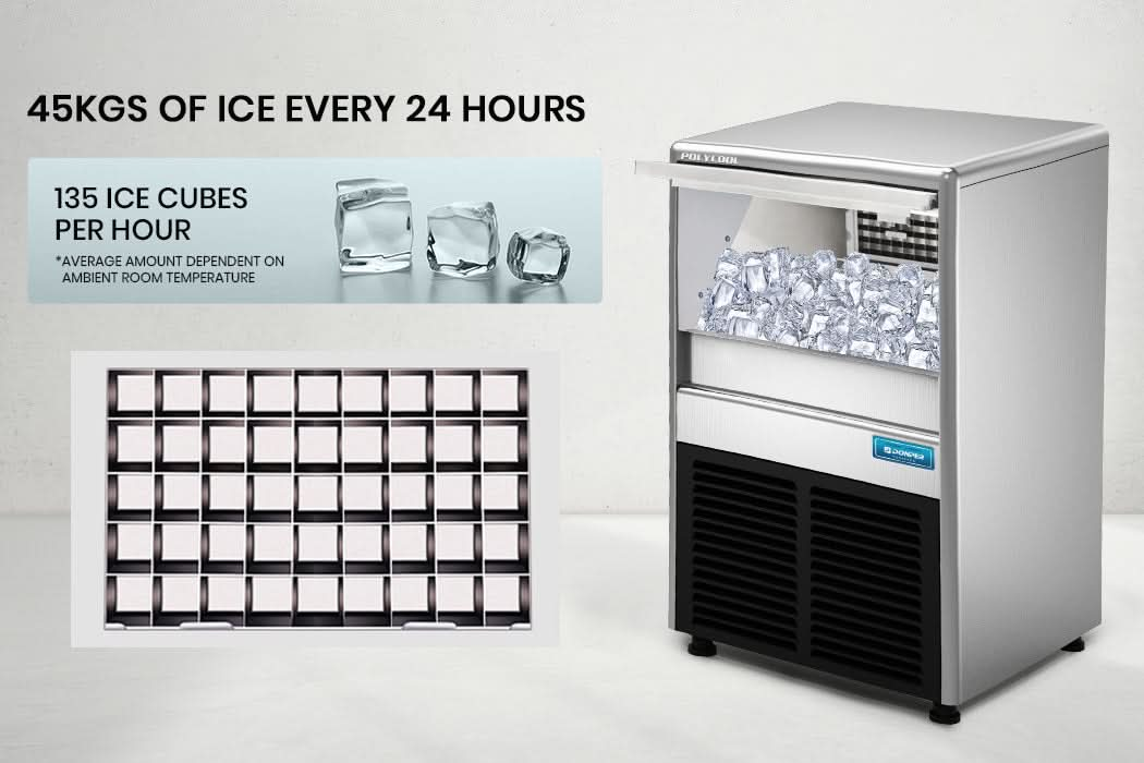 Commercial Automatic Ice Cube Maker, Free Standing Stainless Steel Ice Machine, 410 Grade