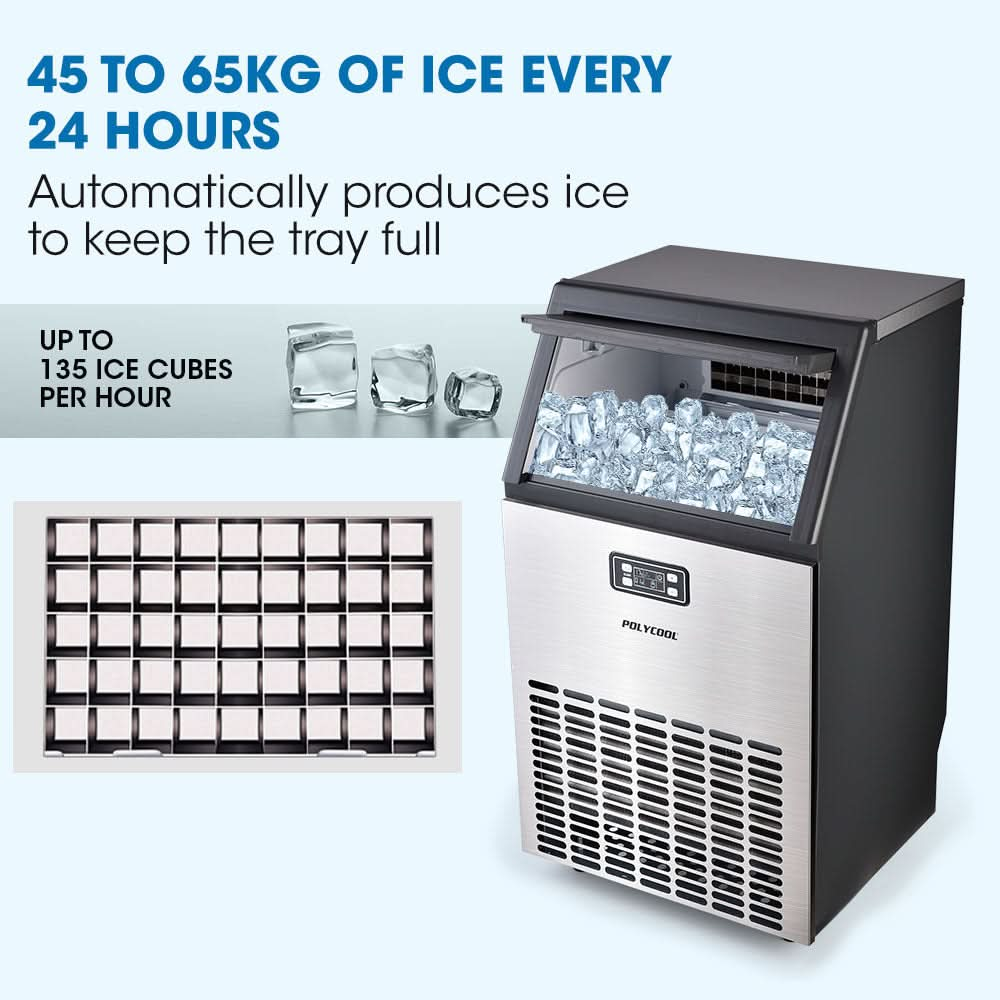 45-65kg Commercial Ice Machine Stainless Steel Automatic with LCD Screen