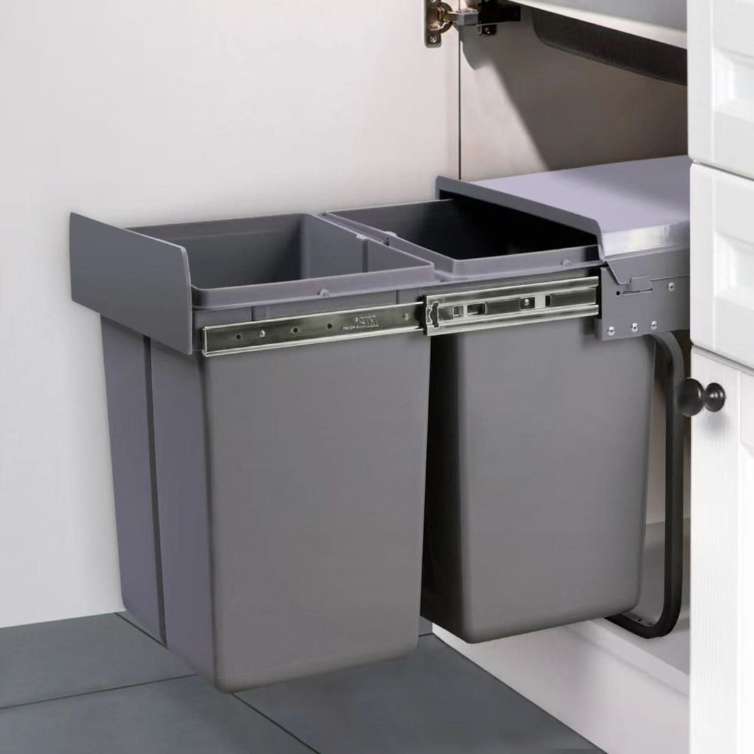 GOMINIMO 2x15L Kitchen Twin Pull Out Bin (Grey) GO-POB-100-SDRS