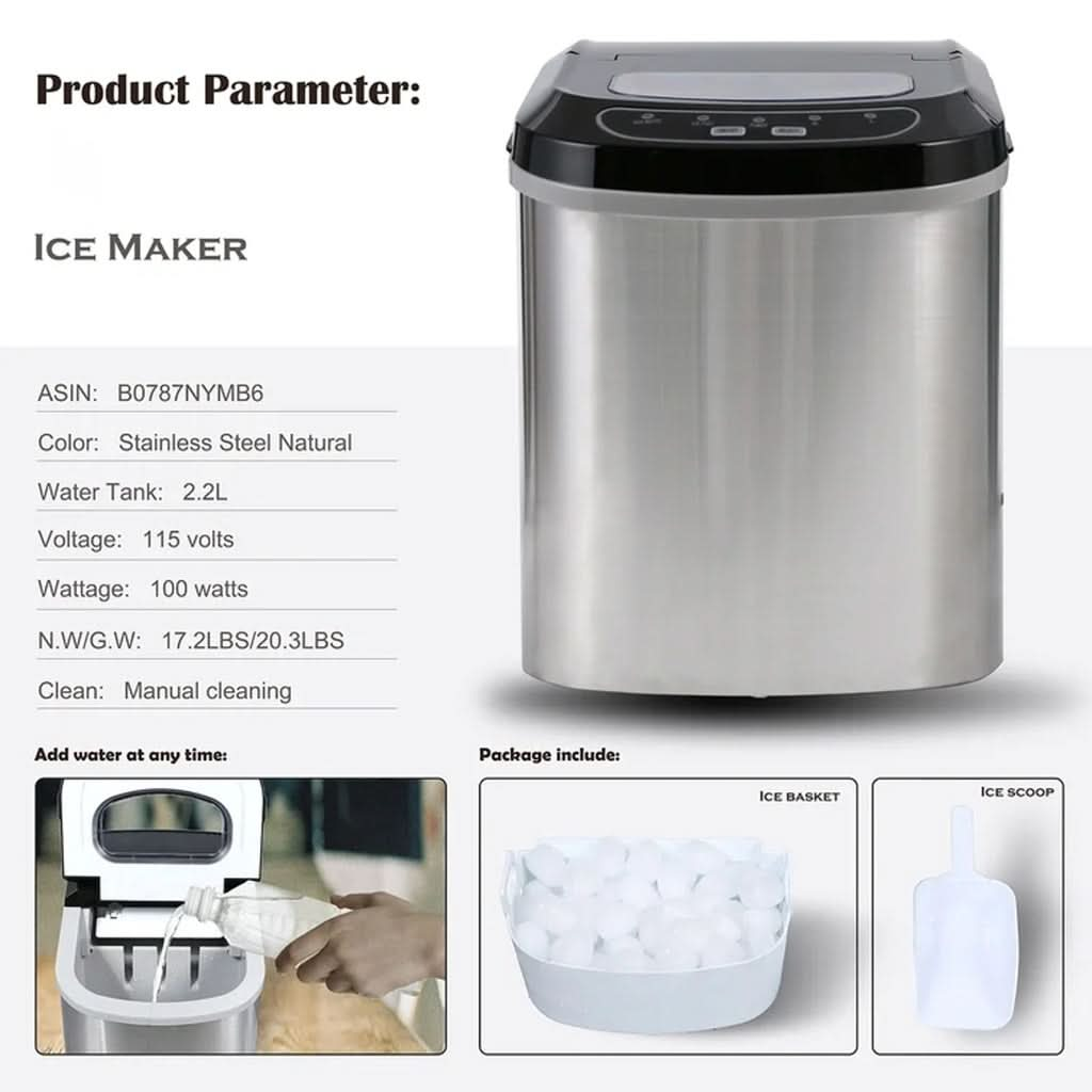 Ice Maker Machine Stainless Steel 2.2L