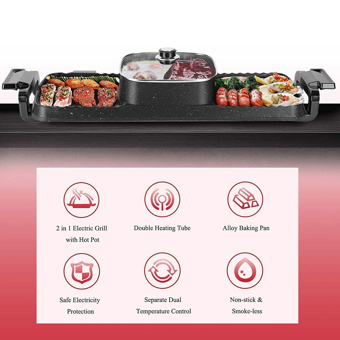 Large Electric Grill Hot Pot Hotpot 2 In 1 Electric Barbecue 2000W