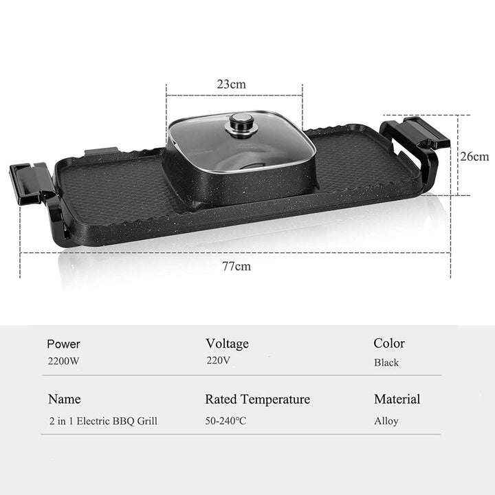 Large Electric Grill Hot Pot Hotpot 2 In 1 Electric Barbecue 2000W